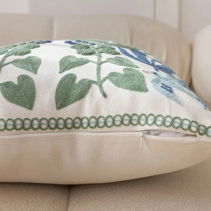 Embroidered floral bird white office cushion pillowcase office