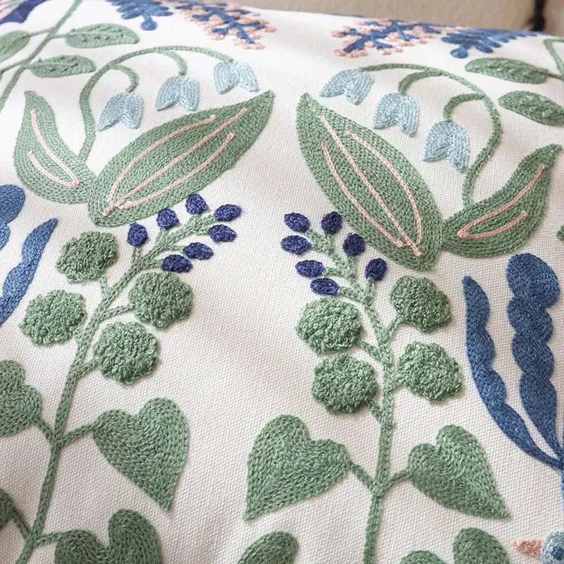 Embroidered floral bird white office cushion pillowcase office