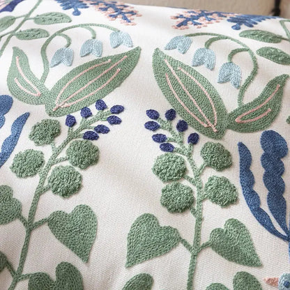 Embroidered floral bird white office cushion pillowcase office