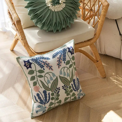 Embroidered floral bird white office cushion pillowcase office