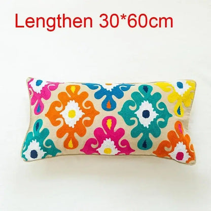 Embroidered flower boho long cushion covers bedroom floral pillow