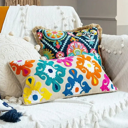 Embroidered flower boho long cushion covers bedroom floral pillow