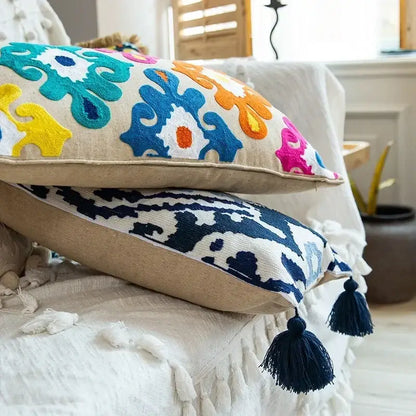 Embroidered flower boho long cushion covers bedroom floral pillow