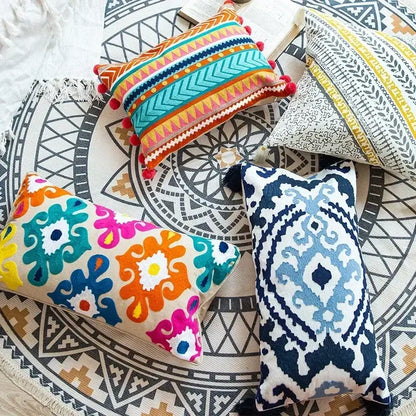 Embroidered flower boho long cushion covers bedroom floral pillow