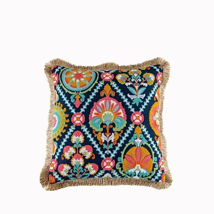 Embroidered flower boho long cushion covers bedroom floral pillow