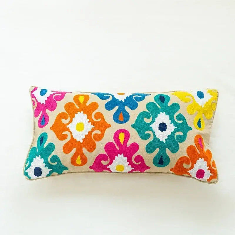Embroidered flower boho long cushion covers bedroom floral pillow