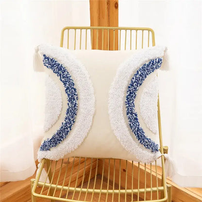 Embroidered geometric leaves pillow cover living room tasseled decor