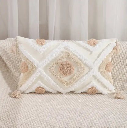 Embroidered geometric leaves pillow cover living room tasseled decor