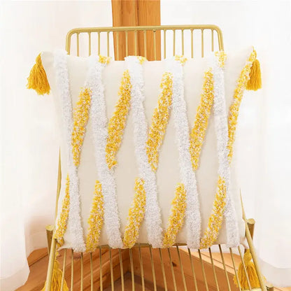 Embroidered geometric leaves pillow cover living room tasseled decor
