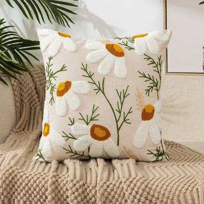 Embroidered green and gold fish pillow cover living room