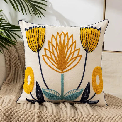 Embroidered green and gold fish pillow cover living room