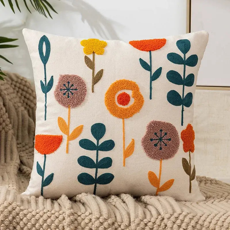Embroidered green and gold fish pillow cover living room