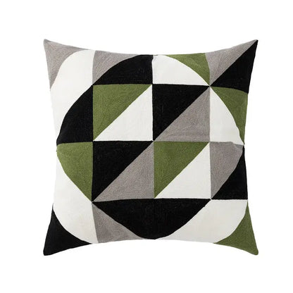 Embroidered green and gold fish pillow cover living room