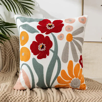 Embroidered green and gold fish pillow cover living room