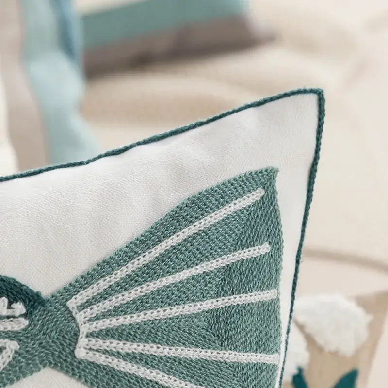 Embroidered green and gold fish pillow cover living room