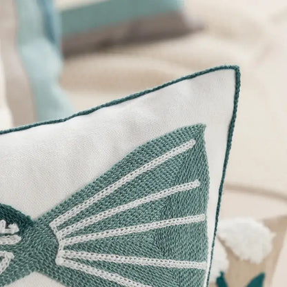 Embroidered green and gold fish pillow cover living room