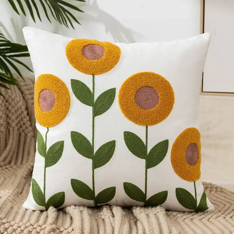 Embroidered green and gold fish pillow cover living room