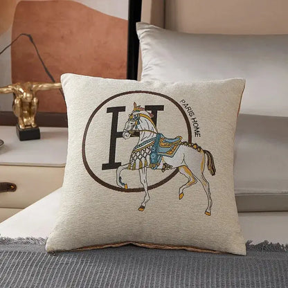 Embroidered horse cotton throw pillow cover living room decor