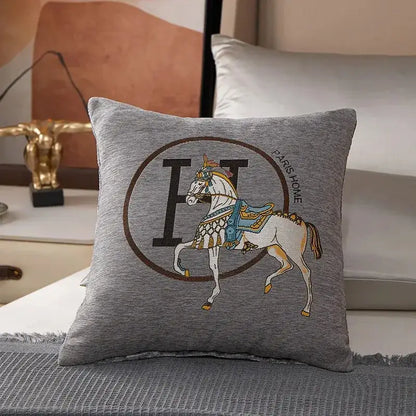 Embroidered horse cotton throw pillow cover living room decor