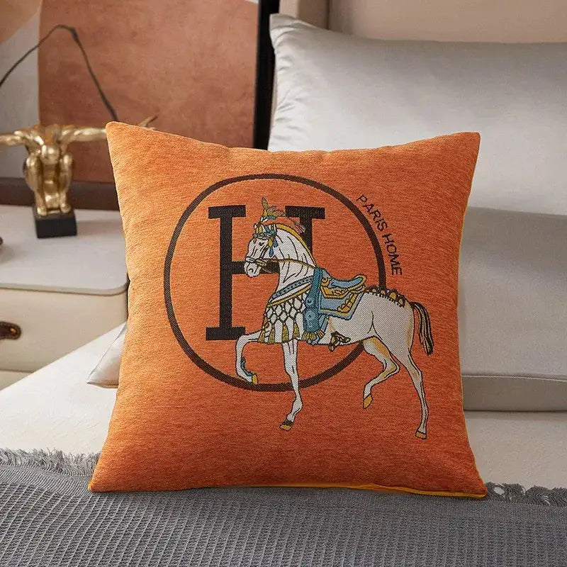 Embroidered horse cotton throw pillow cover living room decor