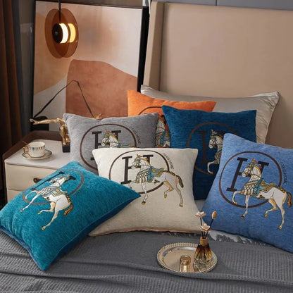 Embroidered horse cotton throw pillow cover living room decor