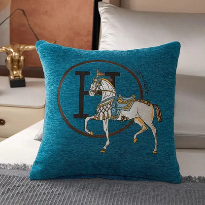 Embroidered horse cotton throw pillow cover living room decor