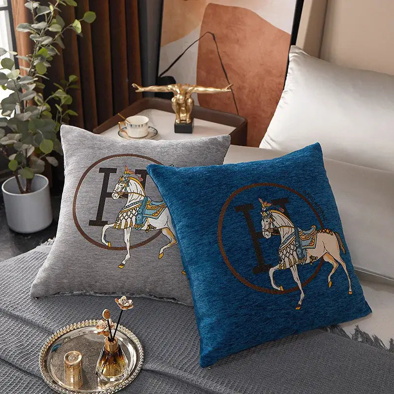 Embroidered horse cotton throw pillow cover living room decor