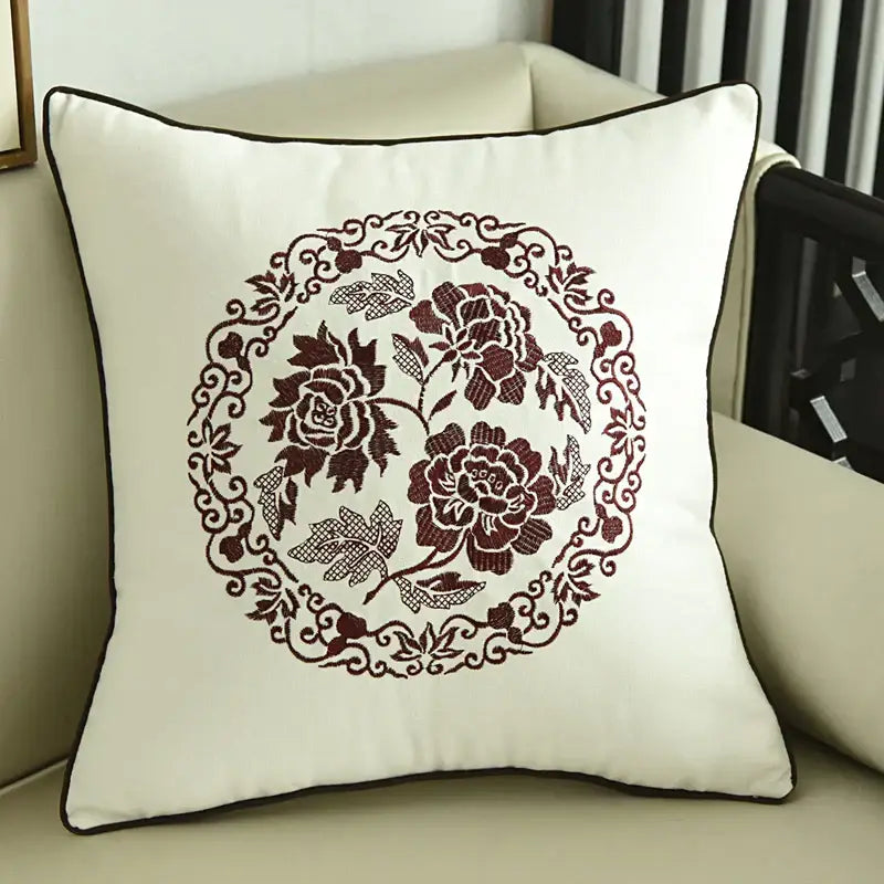 Embroidered horse pillowcase white throw pillow living room decor
