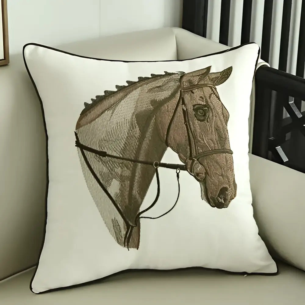 Embroidered horse pillowcase white throw pillow living room decor