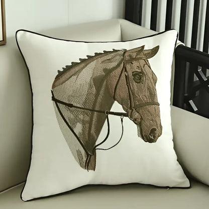 Embroidered horse pillowcase white throw pillow living room decor