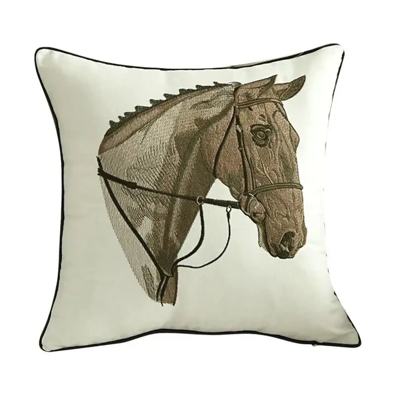 Embroidered horse pillowcase white throw pillow living room decor