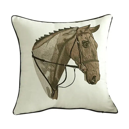 Embroidered horse pillowcase white throw pillow living room decor