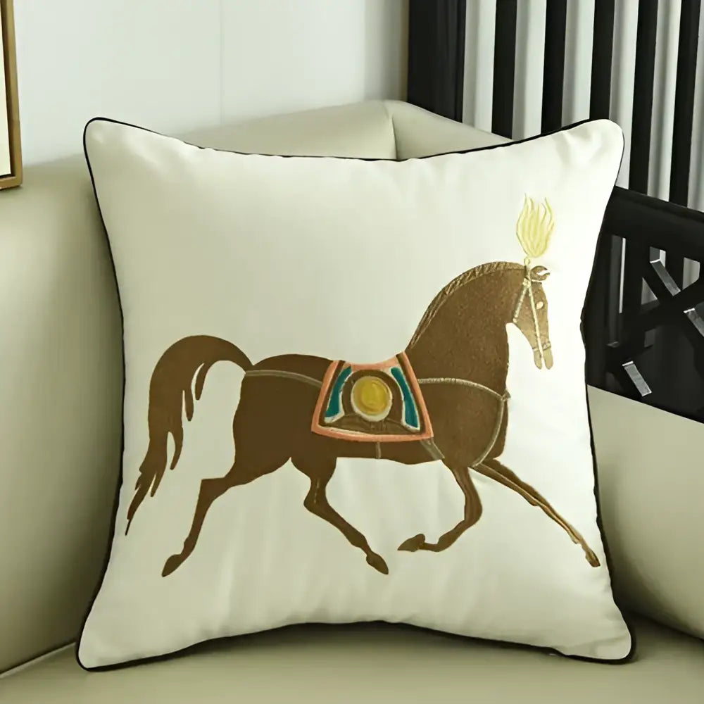 Embroidered horse pillowcase white throw pillow living room decor