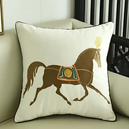 Embroidered horse pillowcase white throw pillow living room decor