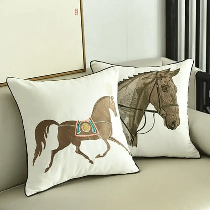 Embroidered horse pillowcase white throw pillow living room decor