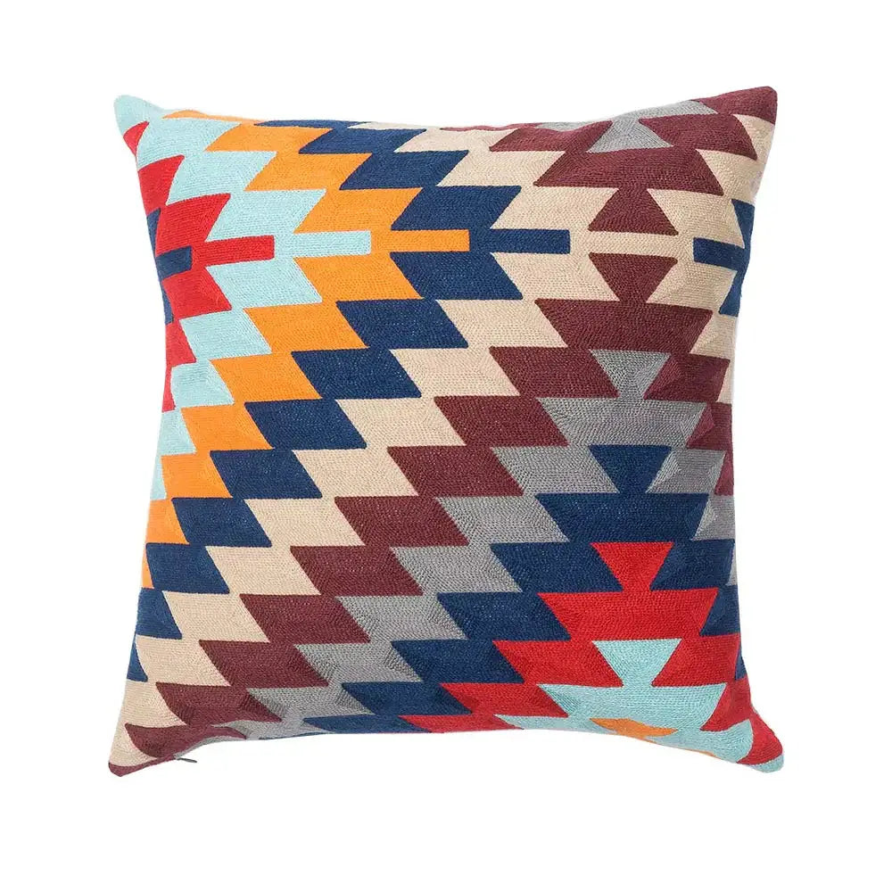 Embroidered kilim style cushion cover – living room geometric pillow