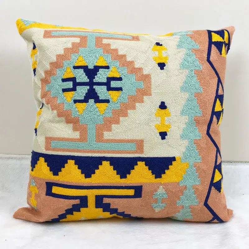 Embroidered kilim style cushion cover – living room geometric pillow