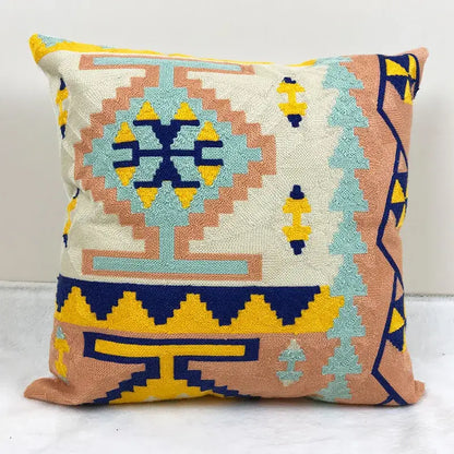 Embroidered kilim style cushion cover – living room geometric pillow