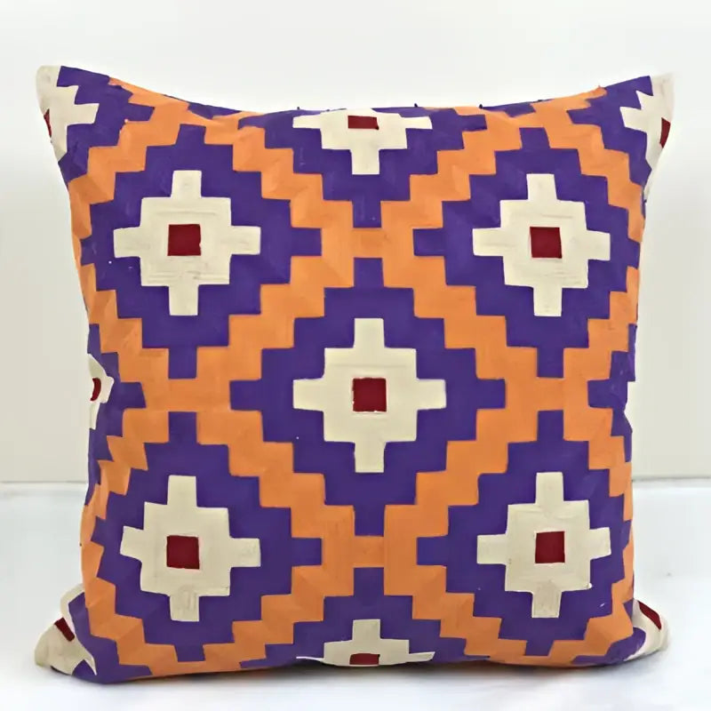 Embroidered kilim style cushion cover – living room geometric pillow