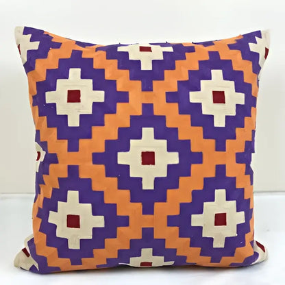 Embroidered kilim style cushion cover – living room geometric pillow