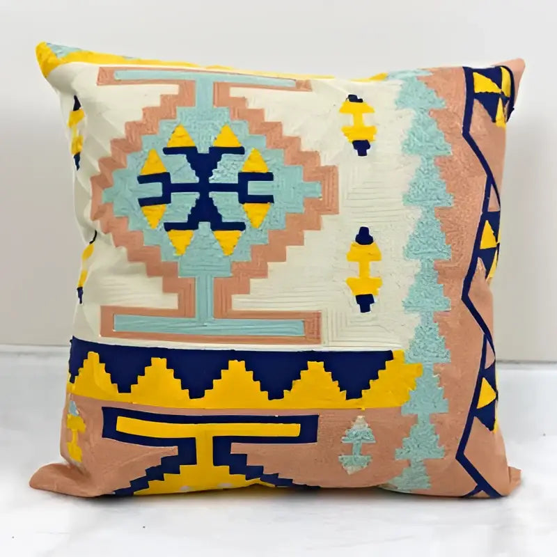 Embroidered kilim style cushion cover – living room geometric pillow