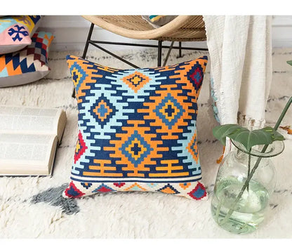 Embroidered kilim style cushion cover – living room geometric pillow