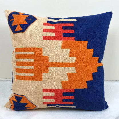 Embroidered kilim style cushion cover – living room geometric pillow
