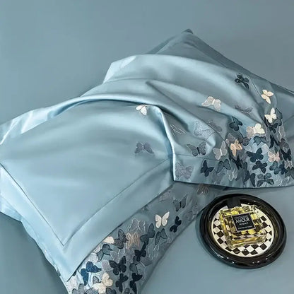 Embroidered light blue butterflies bedding set for bedroom