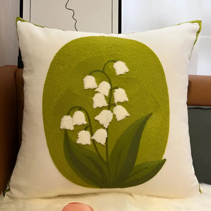 Embroidered lily of the valley blue hyacinth square pillowcase bedroom