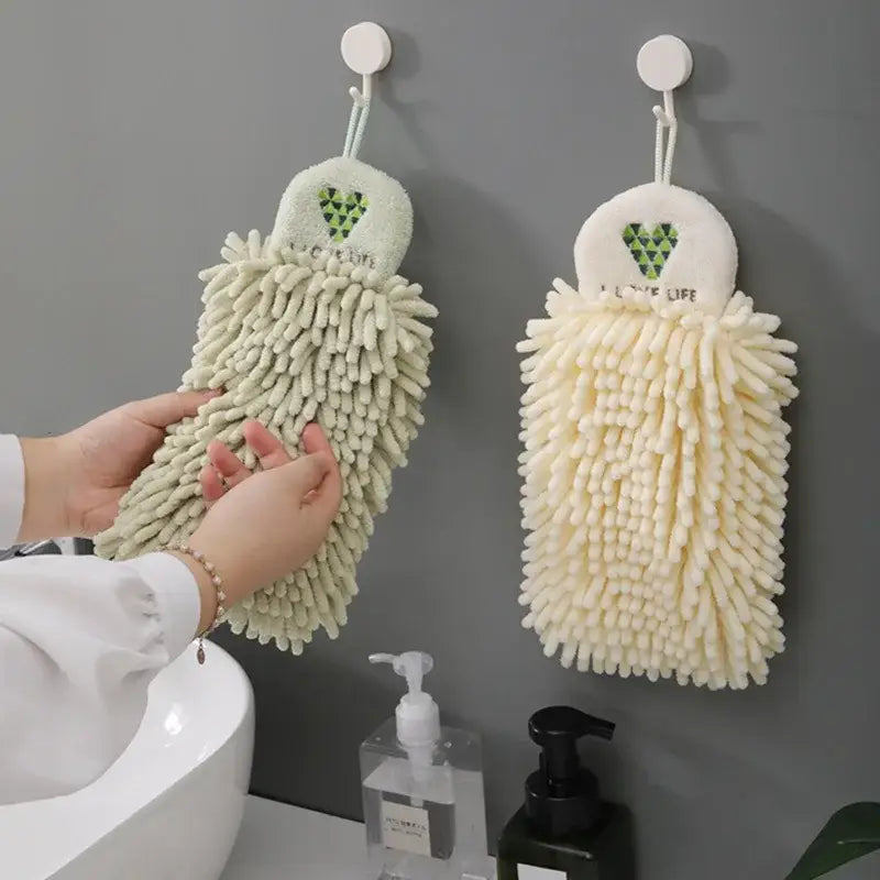 Embroidered microfiber hand towel pale green & cream kitchen decor