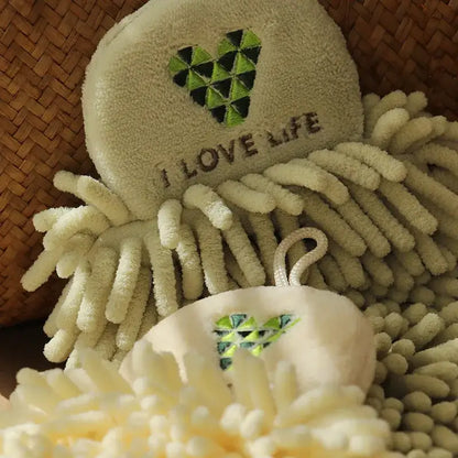 Embroidered microfiber hand towel pale green & cream kitchen decor