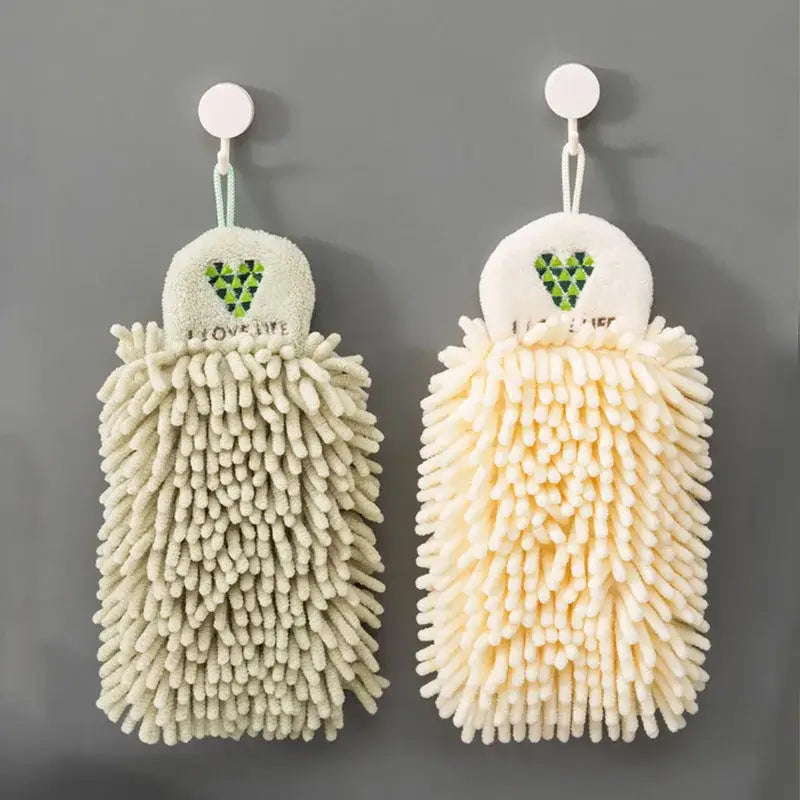 Embroidered microfiber hand towel pale green & cream kitchen decor