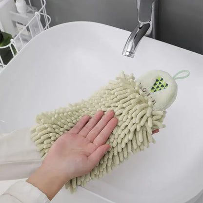 Embroidered microfiber hand towel pale green & cream kitchen decor