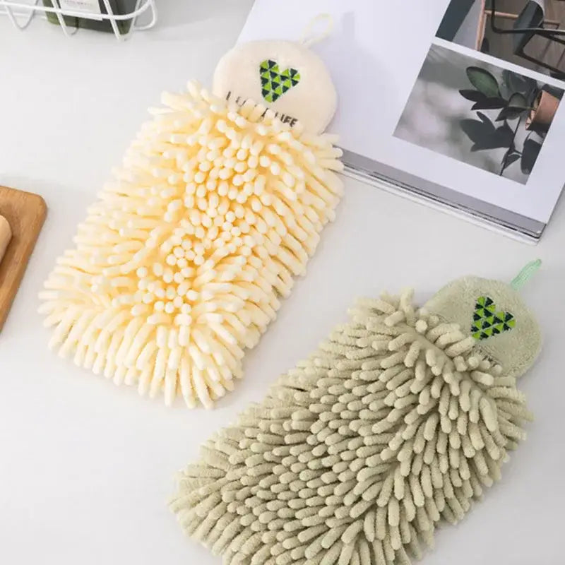 Embroidered microfiber hand towel pale green & cream kitchen decor